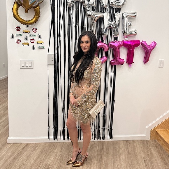 Jovani - Bejeweled Long Sleeve Illusion Scoop Neck Sheath Dress - Picture 6 of 6